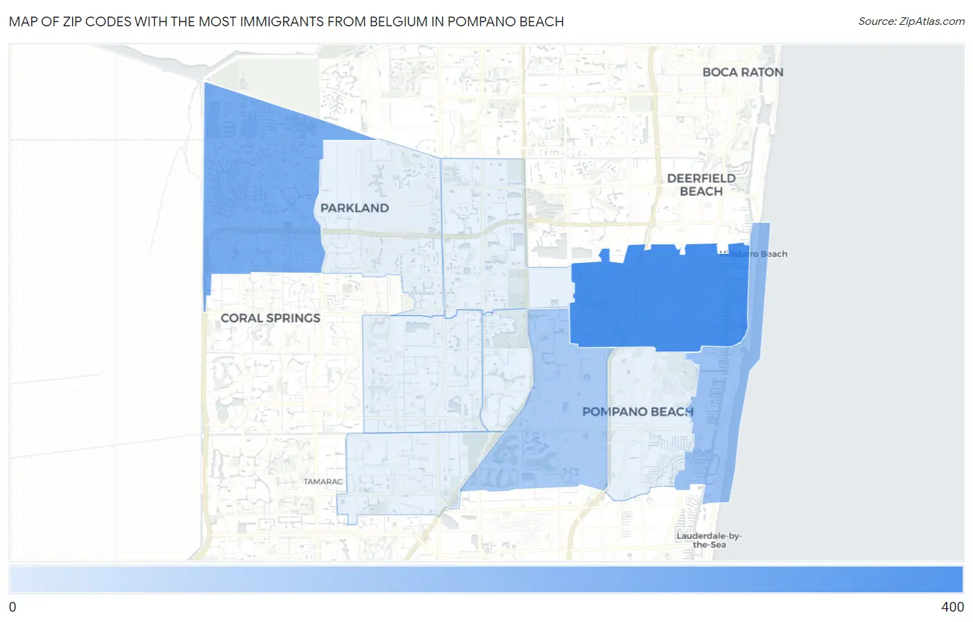 Zip Codes with the Most Immigrants from Belgium in Pompano Beach Map