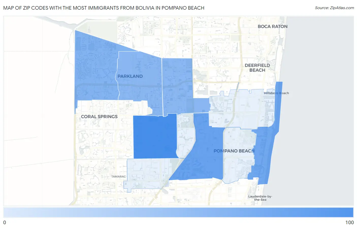 Zip Codes with the Most Immigrants from Bolivia in Pompano Beach Map
