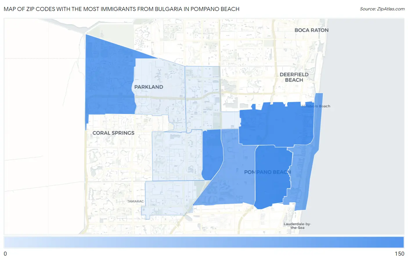 Zip Codes with the Most Immigrants from Bulgaria in Pompano Beach Map