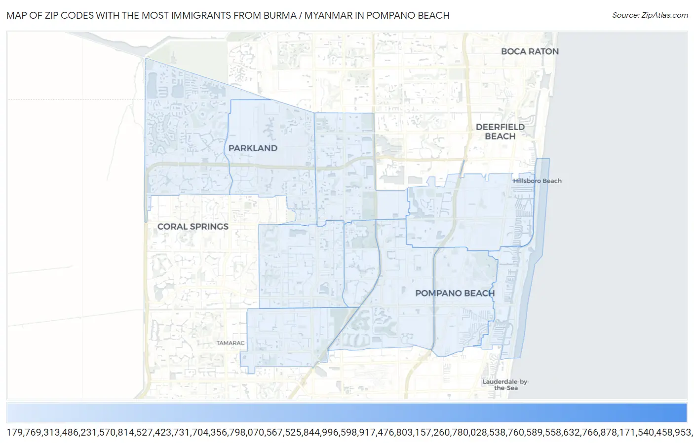 Zip Codes with the Most Immigrants from Burma / Myanmar in Pompano Beach Map