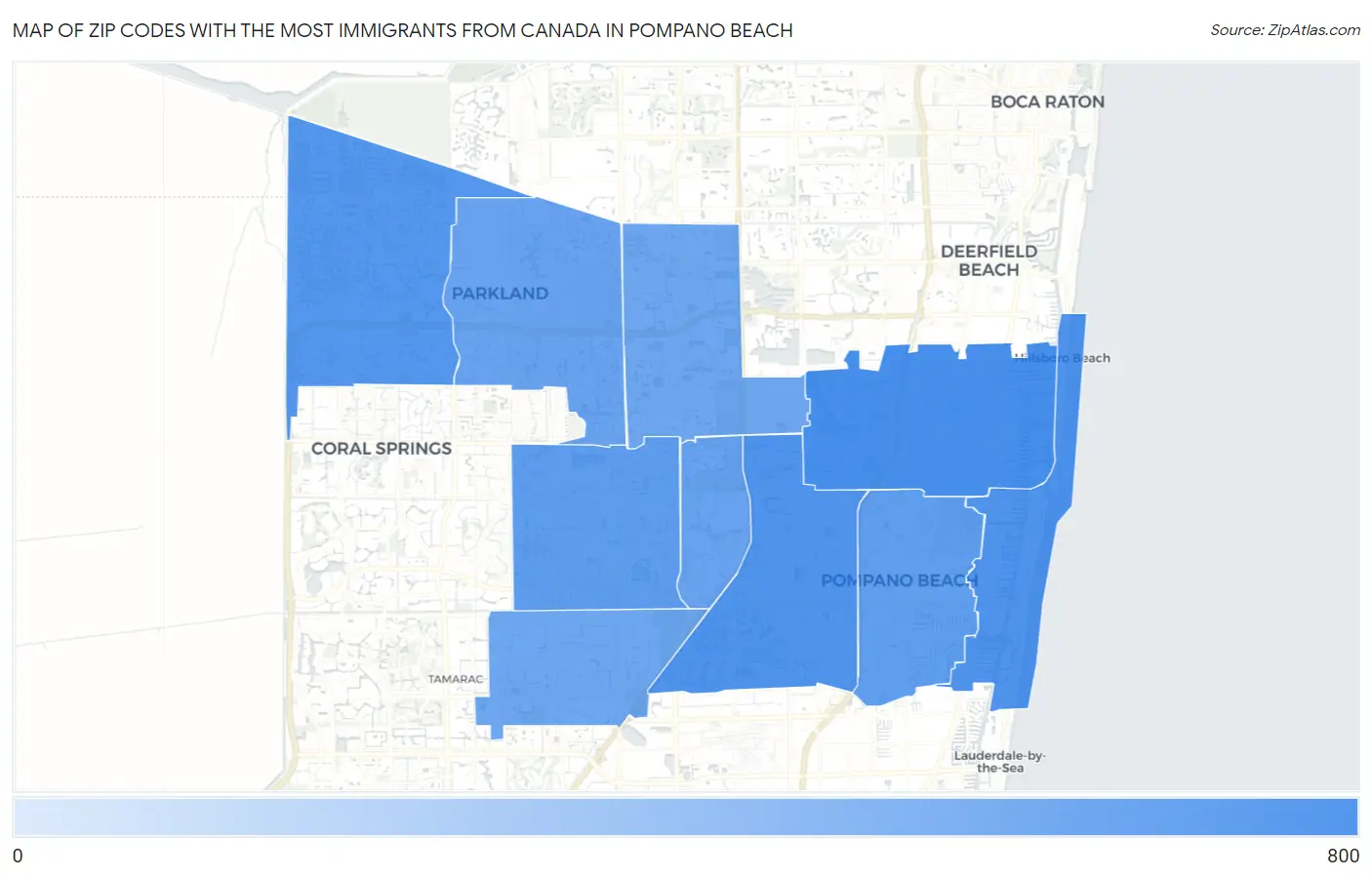 Zip Codes with the Most Immigrants from Canada in Pompano Beach Map