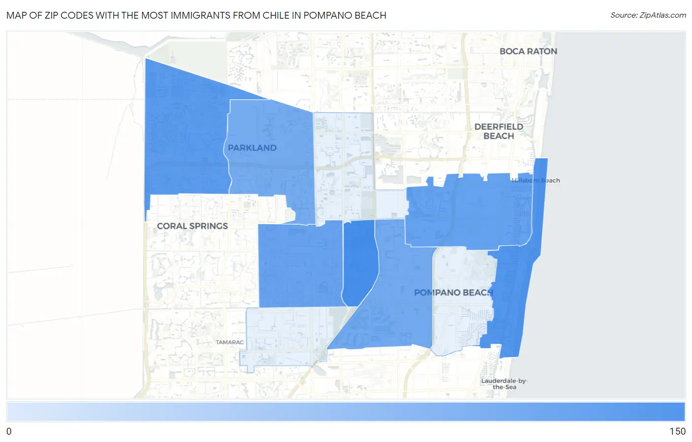 Zip Codes with the Most Immigrants from Chile in Pompano Beach Map