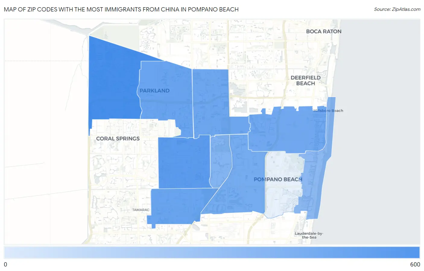 Zip Codes with the Most Immigrants from China in Pompano Beach Map