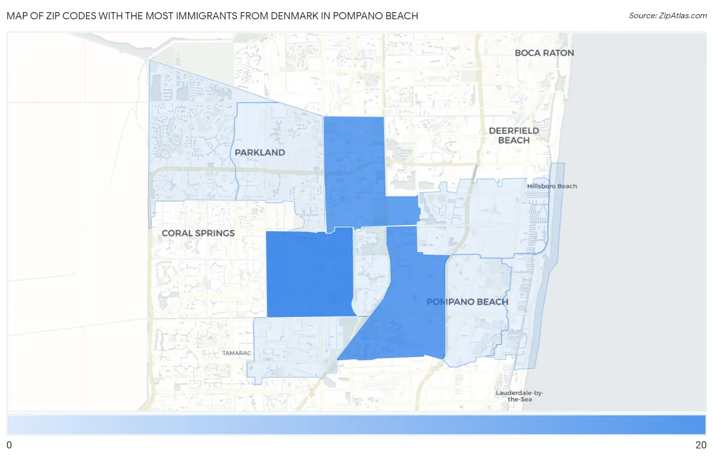 Zip Codes with the Most Immigrants from Denmark in Pompano Beach Map
