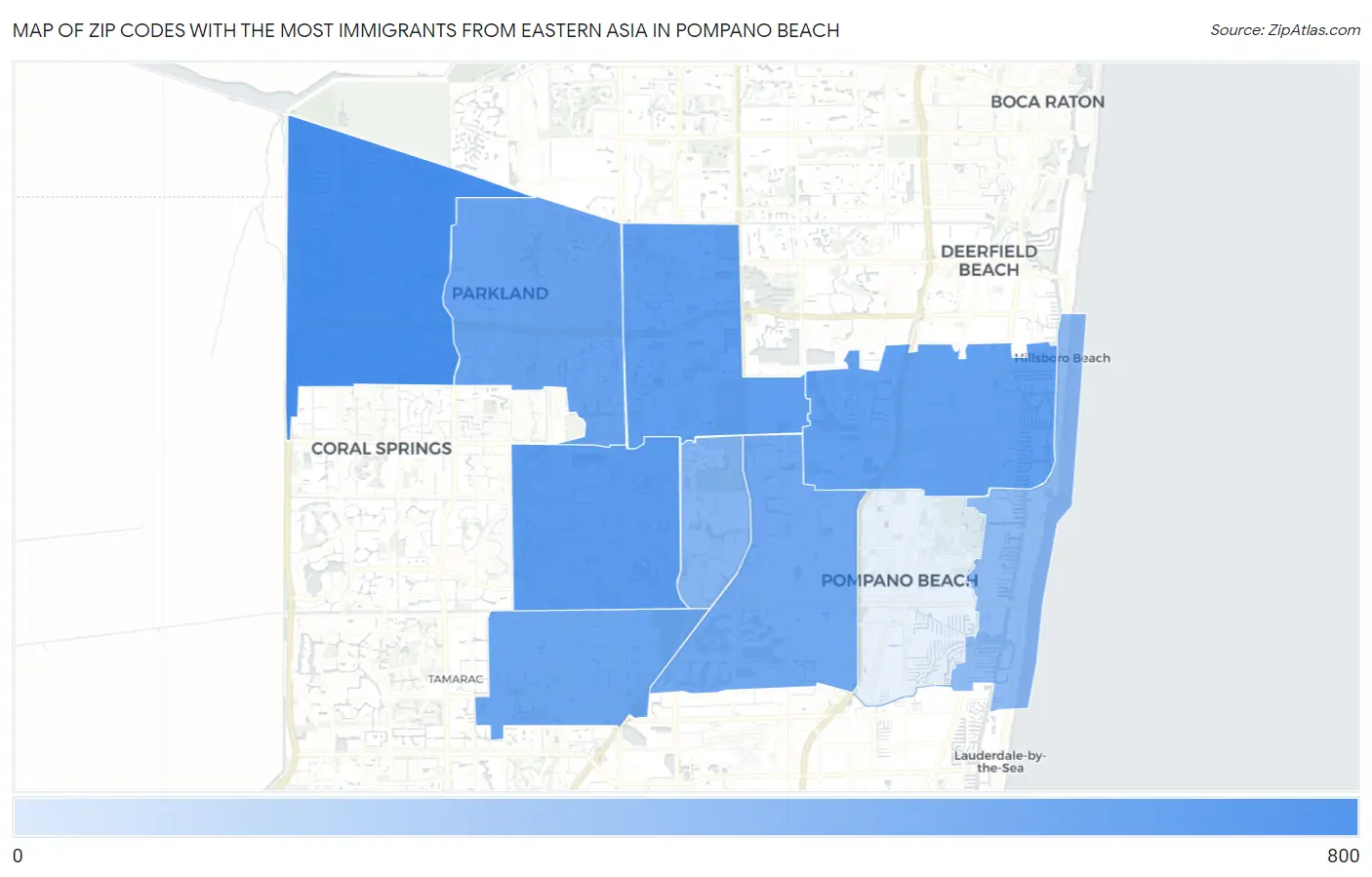 Zip Codes with the Most Immigrants from Eastern Asia in Pompano Beach Map