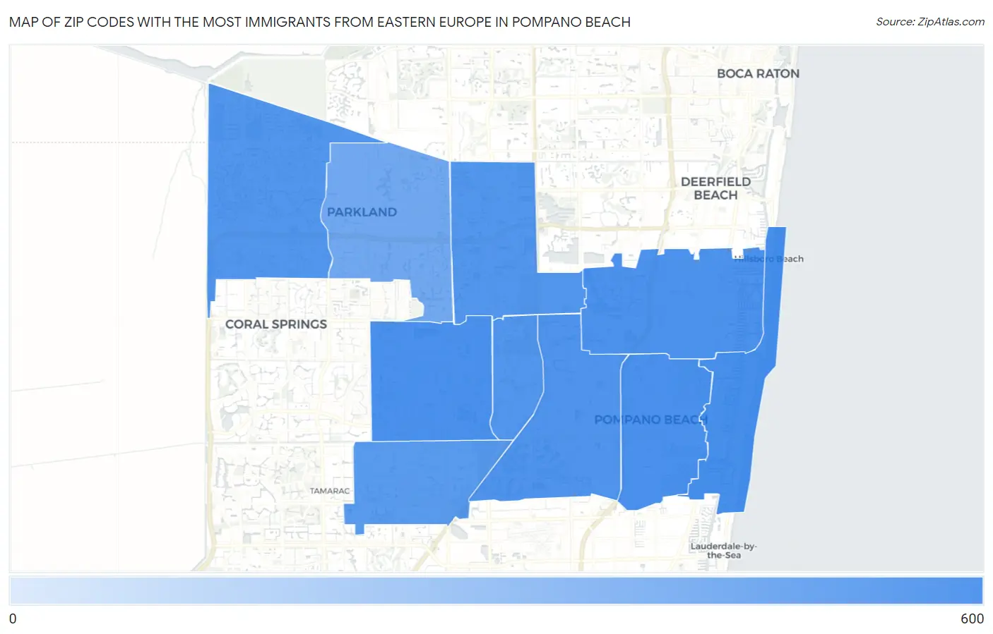 Zip Codes with the Most Immigrants from Eastern Europe in Pompano Beach Map