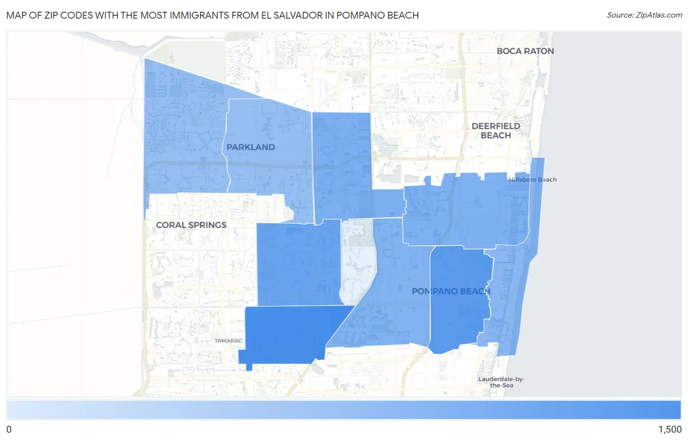 Zip Codes with the Most Immigrants from El Salvador in Pompano Beach Map