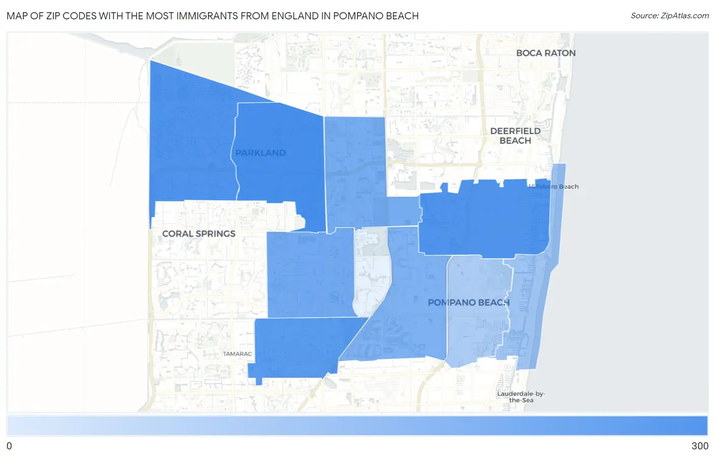 Zip Codes with the Most Immigrants from England in Pompano Beach Map