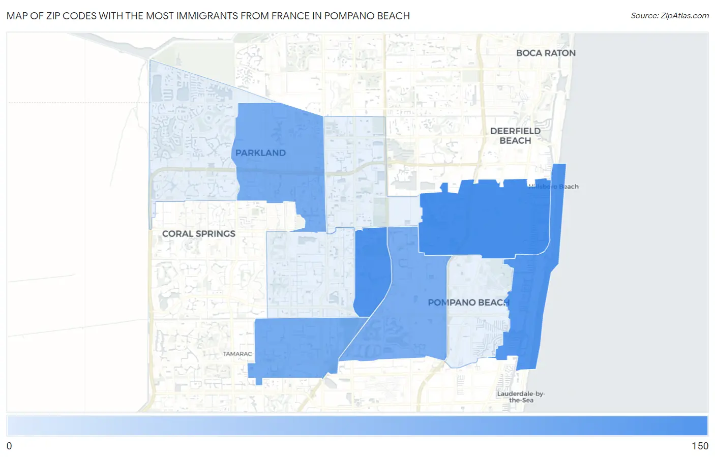 Zip Codes with the Most Immigrants from France in Pompano Beach Map