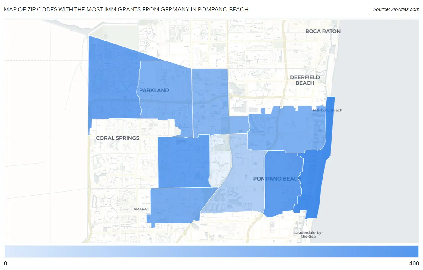 Zip Codes with the Most Immigrants from Germany in Pompano Beach Map