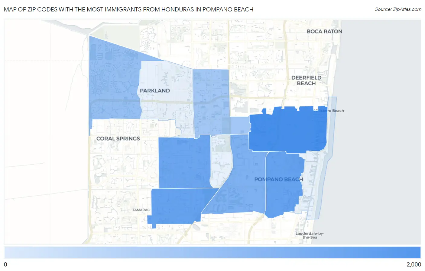 Zip Codes with the Most Immigrants from Honduras in Pompano Beach Map