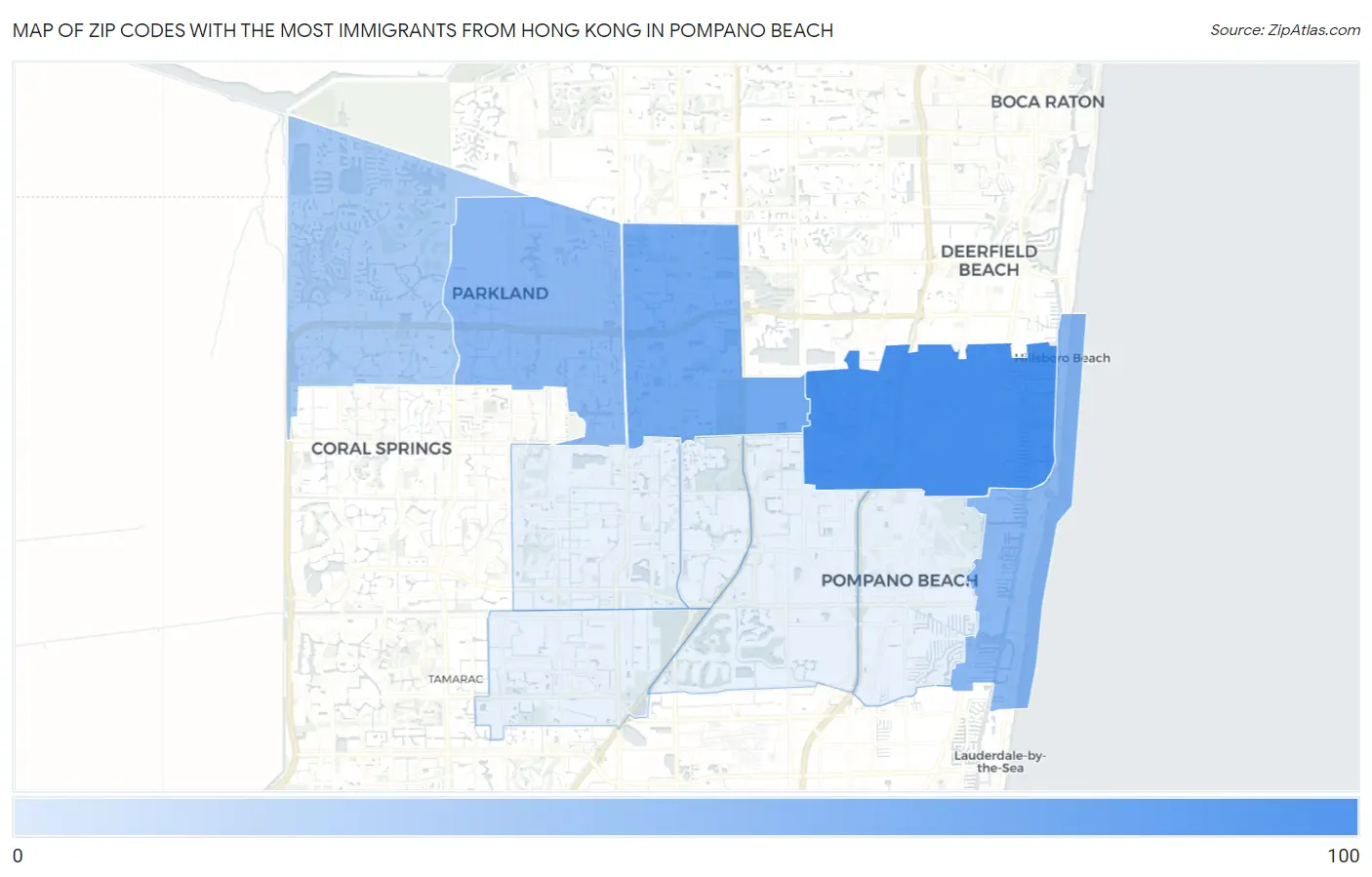 Zip Codes with the Most Immigrants from Hong Kong in Pompano Beach Map