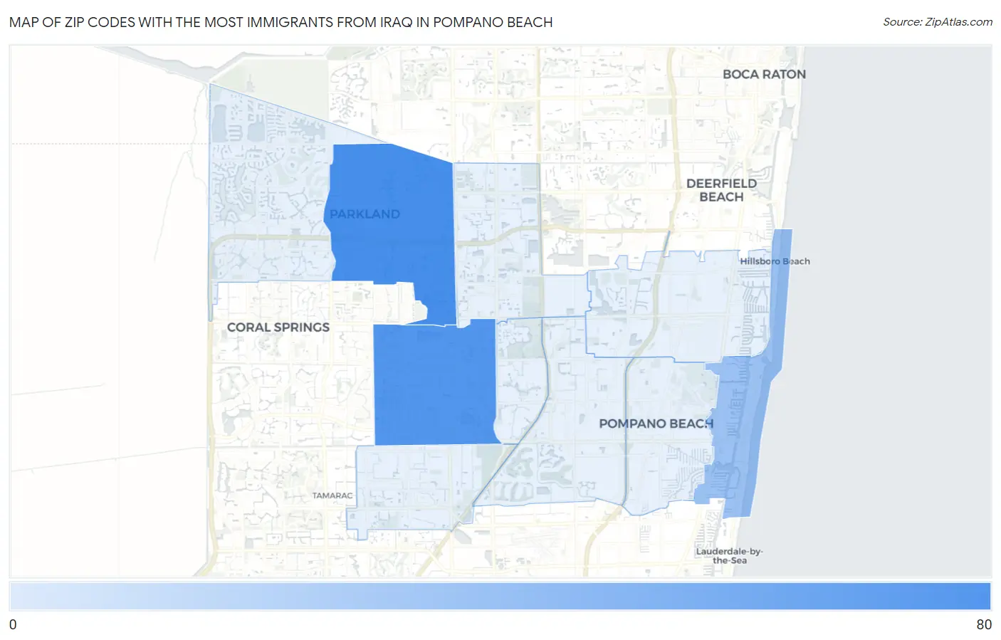 Zip Codes with the Most Immigrants from Iraq in Pompano Beach Map
