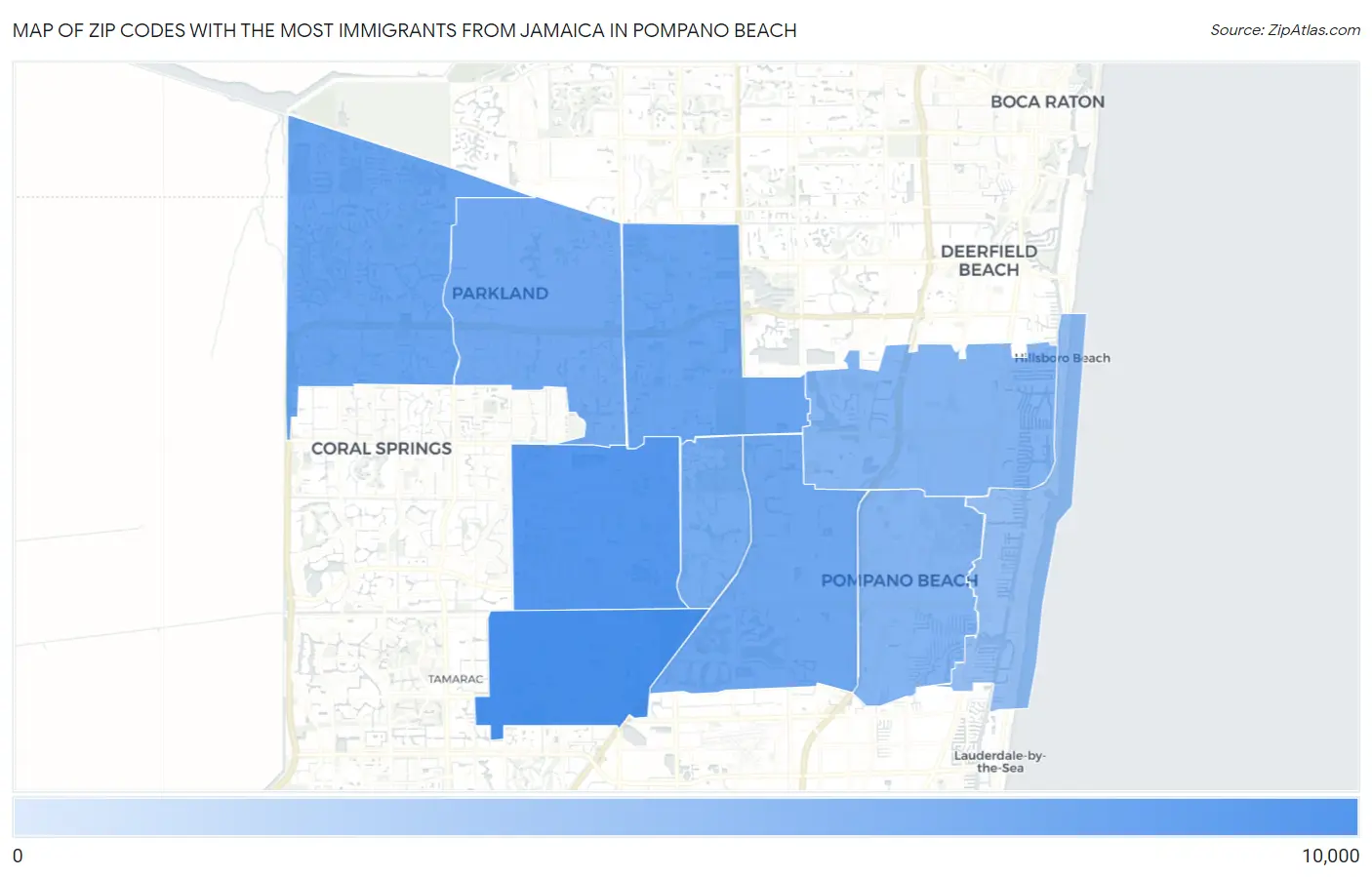 Zip Codes with the Most Immigrants from Jamaica in Pompano Beach Map