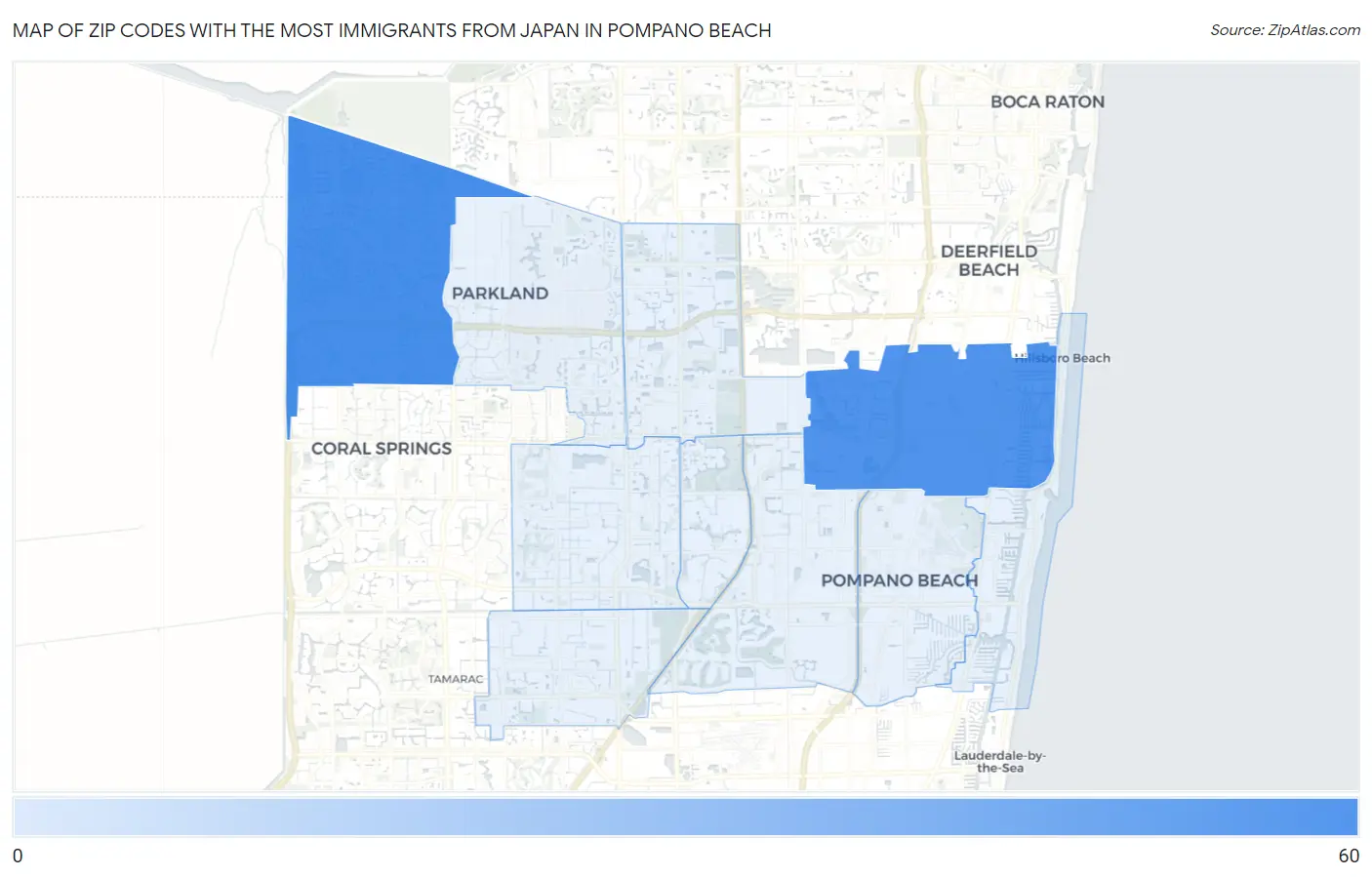 Zip Codes with the Most Immigrants from Japan in Pompano Beach Map