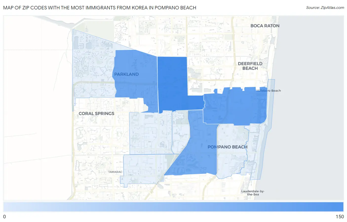 Zip Codes with the Most Immigrants from Korea in Pompano Beach Map