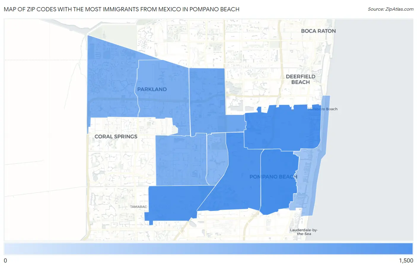 Zip Codes with the Most Immigrants from Mexico in Pompano Beach Map