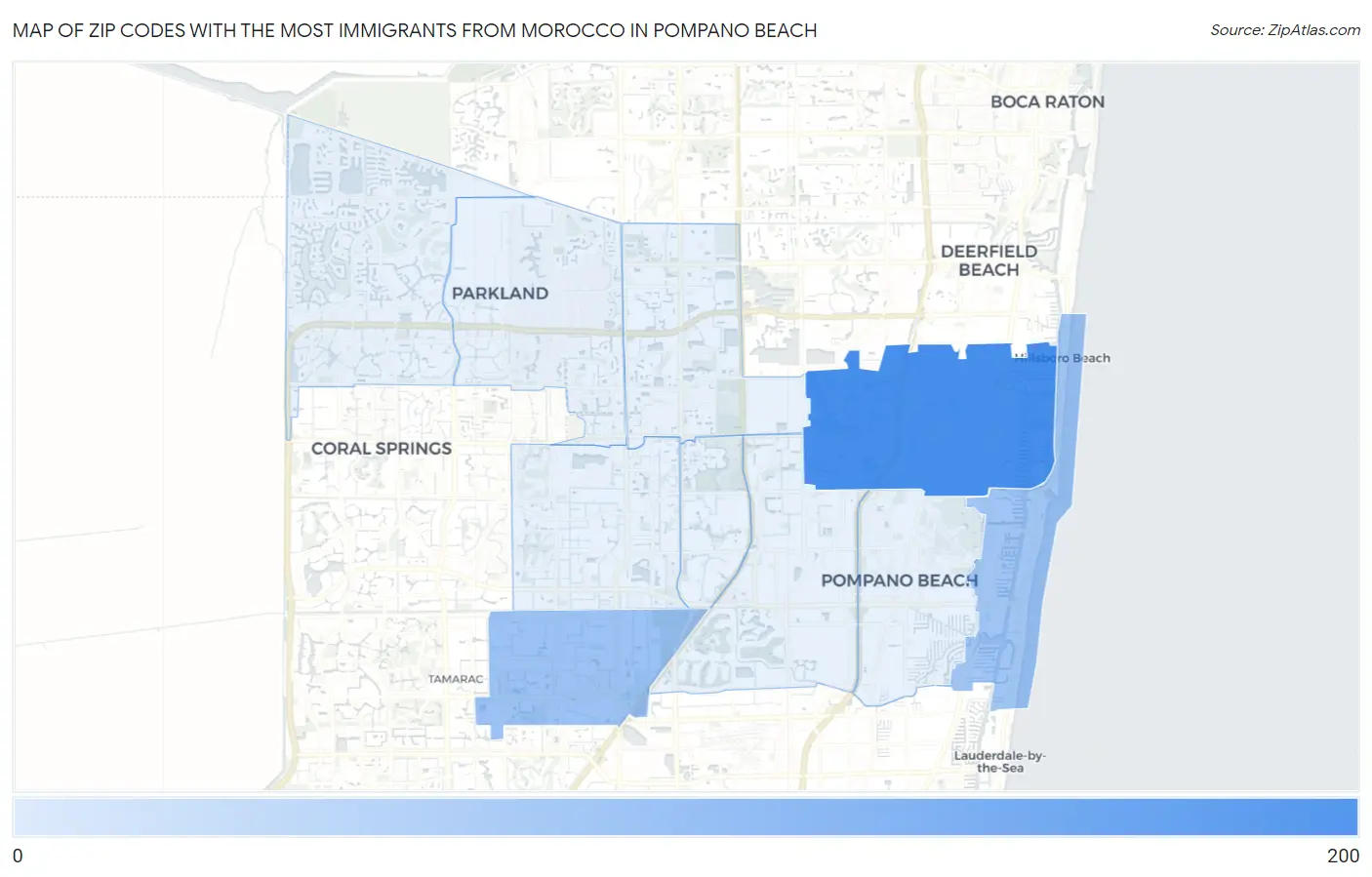 Zip Codes with the Most Immigrants from Morocco in Pompano Beach Map