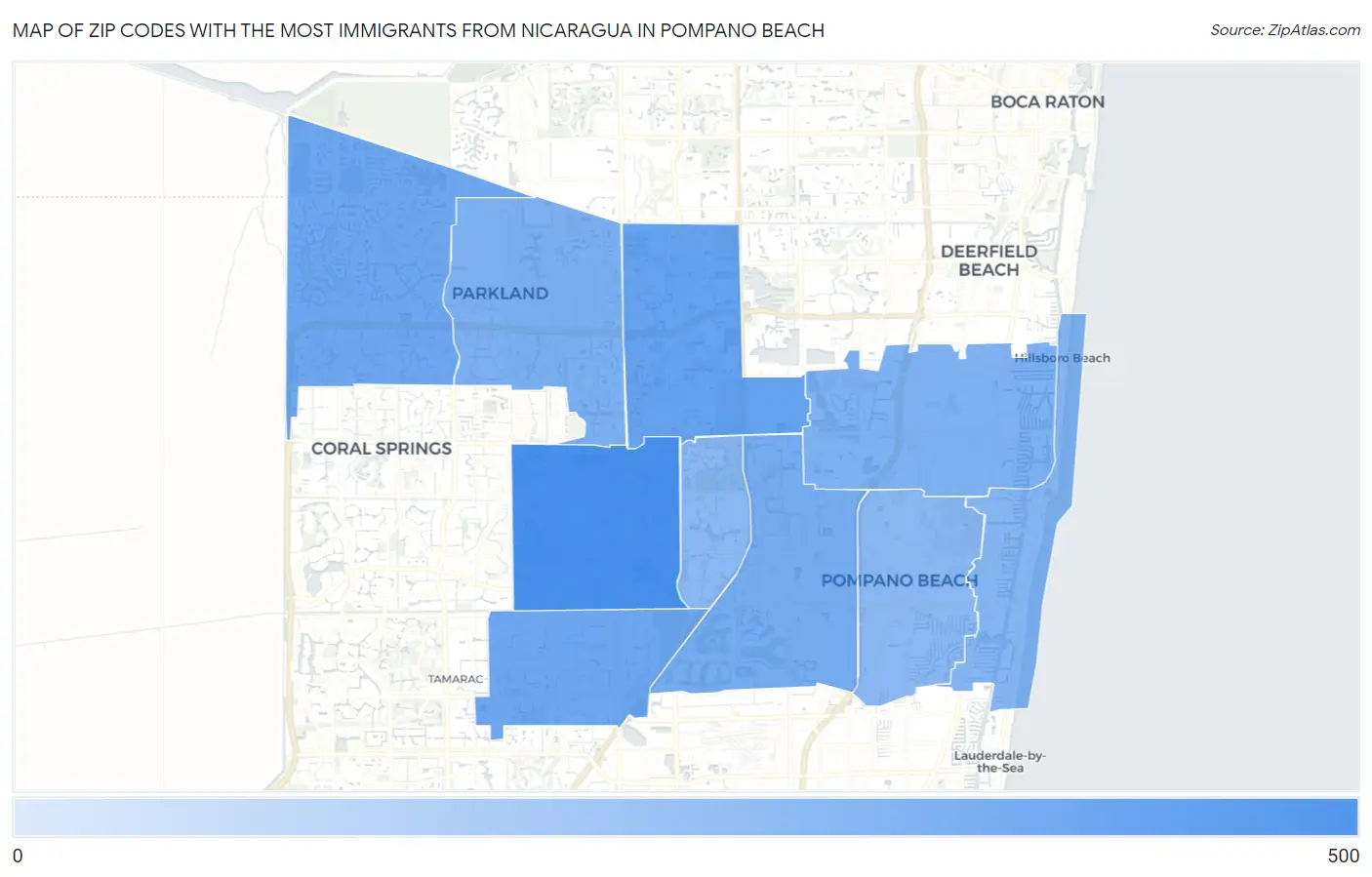 Zip Codes with the Most Immigrants from Nicaragua in Pompano Beach Map