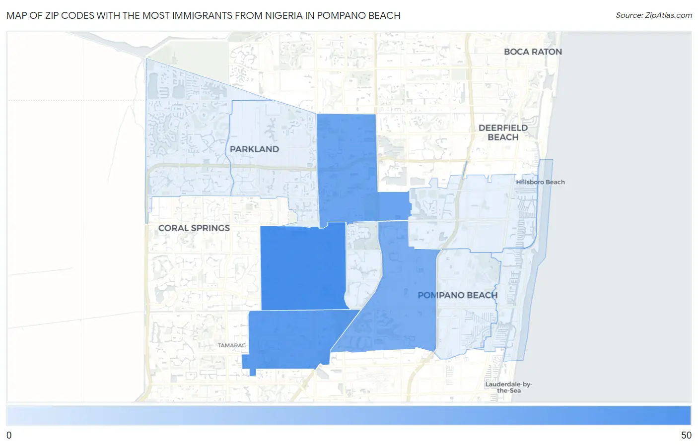 Zip Codes with the Most Immigrants from Nigeria in Pompano Beach Map