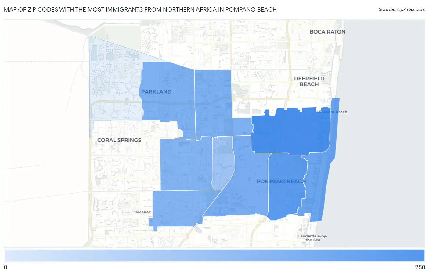 Zip Codes with the Most Immigrants from Northern Africa in Pompano Beach Map
