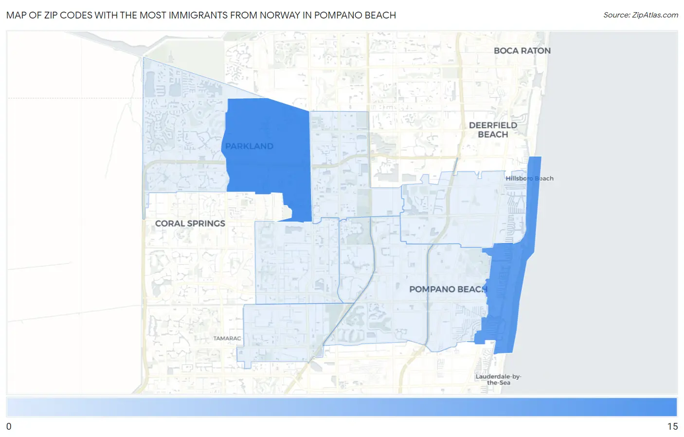 Zip Codes with the Most Immigrants from Norway in Pompano Beach Map