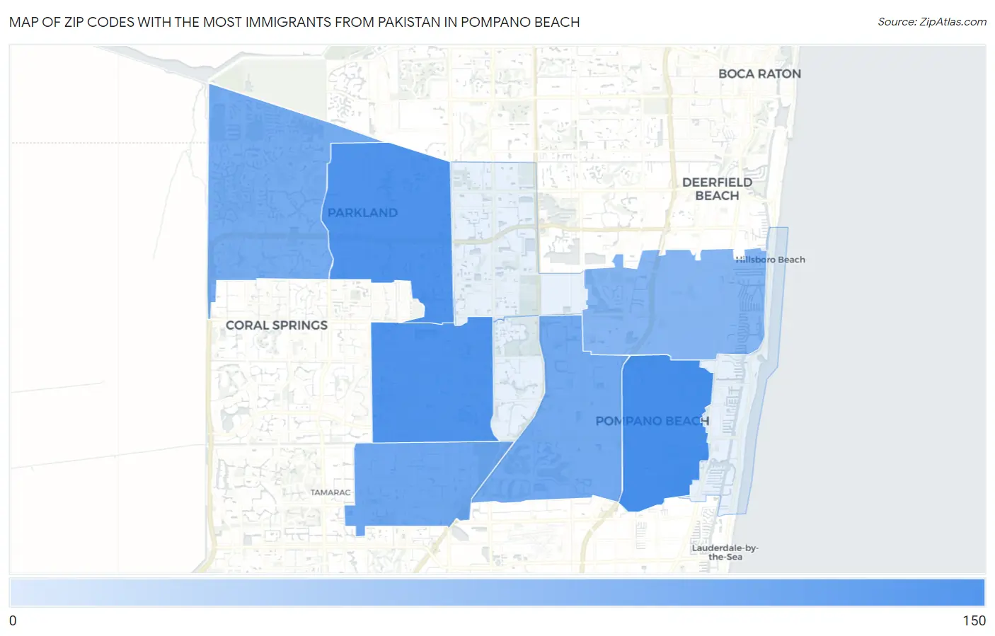 Zip Codes with the Most Immigrants from Pakistan in Pompano Beach Map