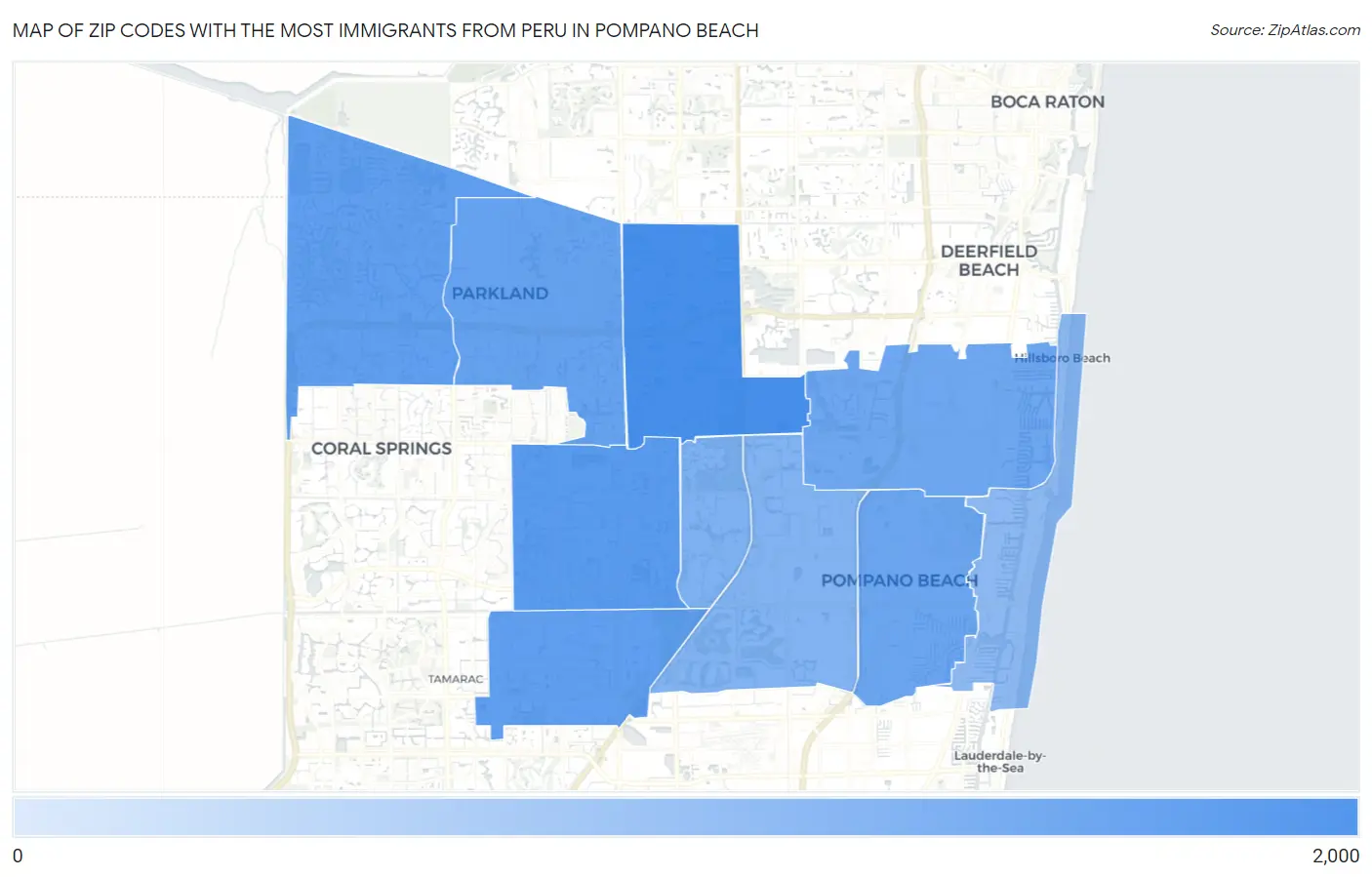 Zip Codes with the Most Immigrants from Peru in Pompano Beach Map