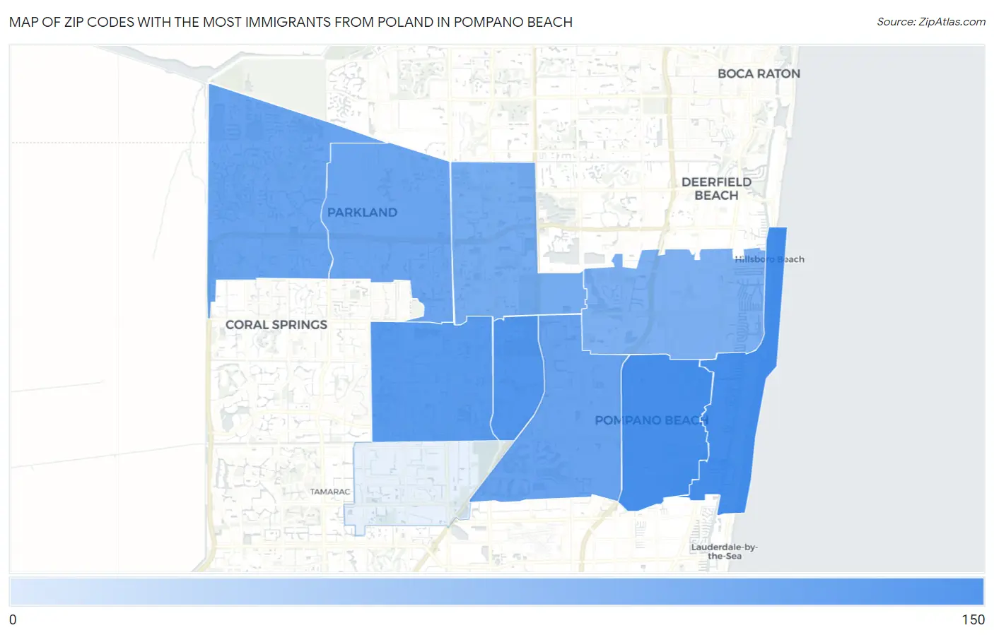Zip Codes with the Most Immigrants from Poland in Pompano Beach Map