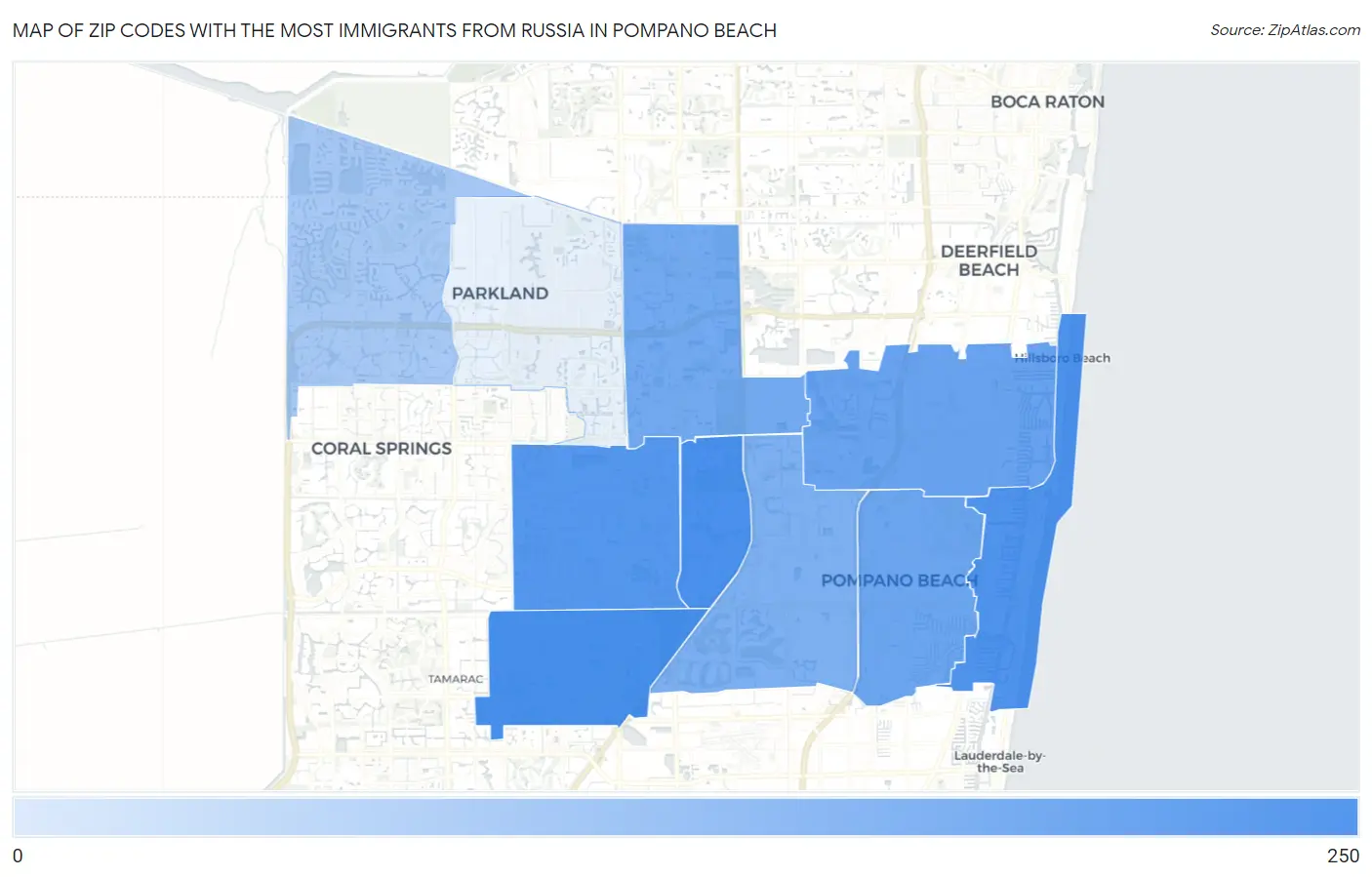 Zip Codes with the Most Immigrants from Russia in Pompano Beach Map
