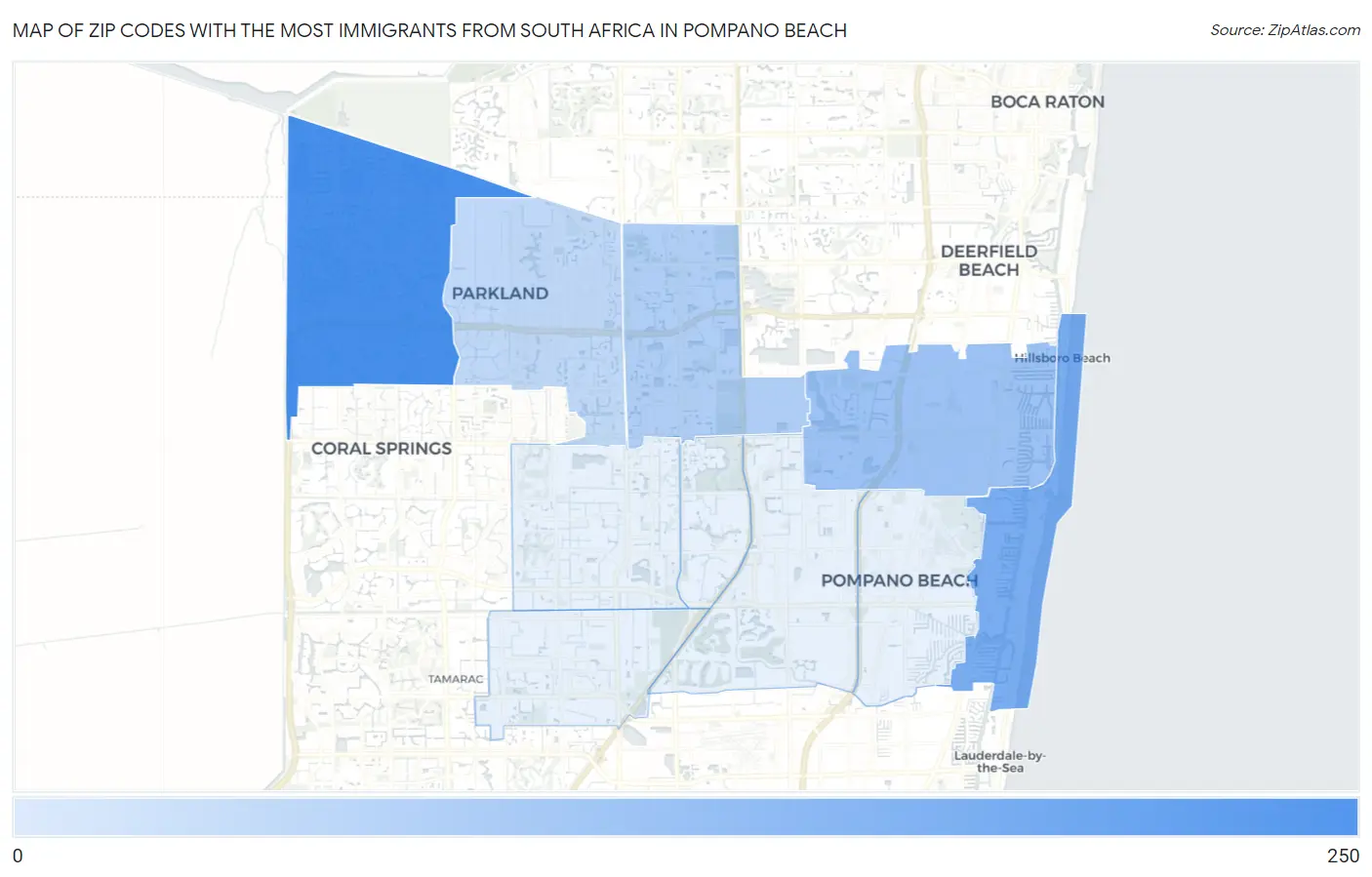 Zip Codes with the Most Immigrants from South Africa in Pompano Beach Map