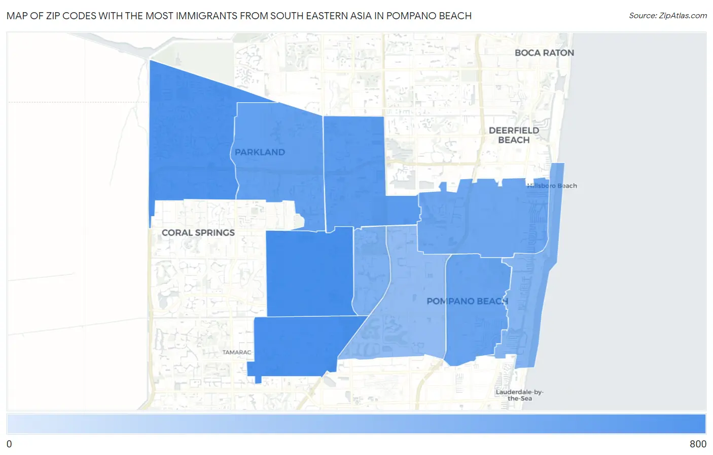 Zip Codes with the Most Immigrants from South Eastern Asia in Pompano Beach Map