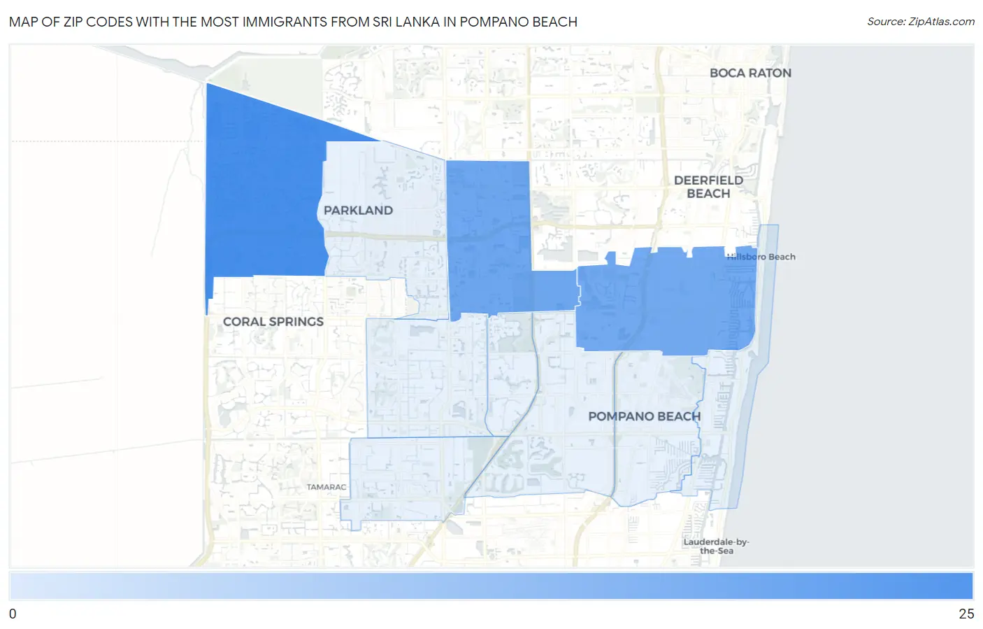 Zip Codes with the Most Immigrants from Sri Lanka in Pompano Beach Map