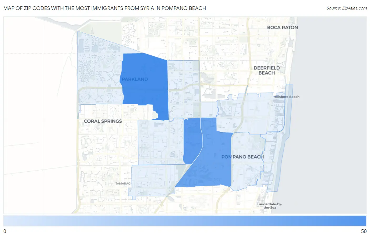 Zip Codes with the Most Immigrants from Syria in Pompano Beach Map