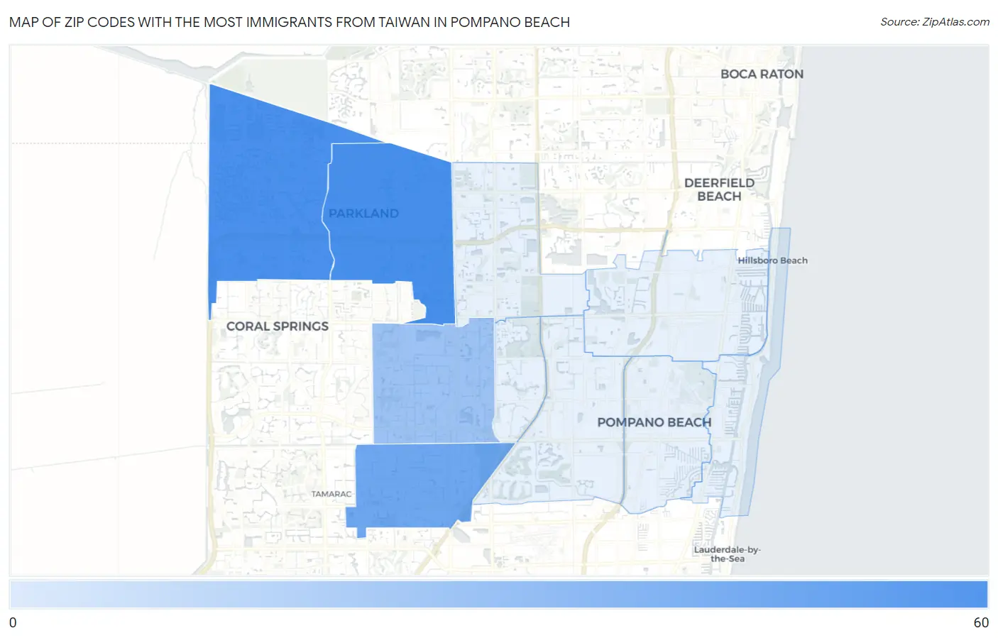 Zip Codes with the Most Immigrants from Taiwan in Pompano Beach Map