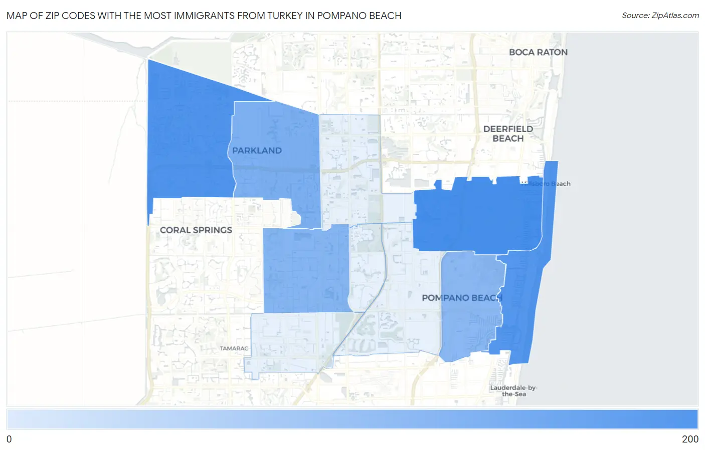 Zip Codes with the Most Immigrants from Turkey in Pompano Beach Map