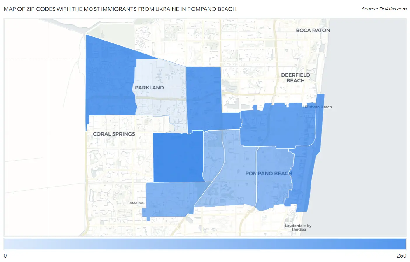 Zip Codes with the Most Immigrants from Ukraine in Pompano Beach Map