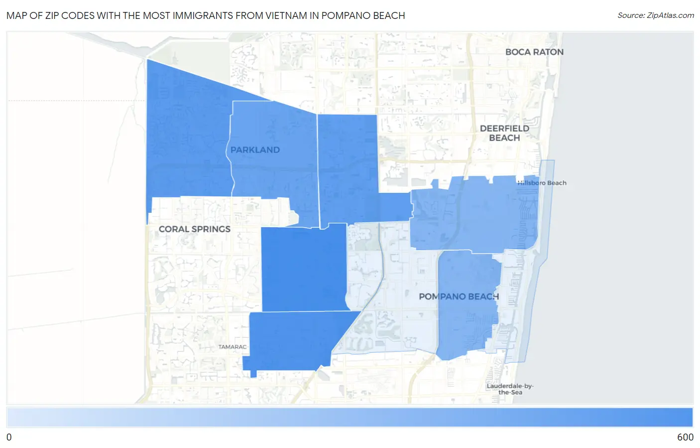Zip Codes with the Most Immigrants from Vietnam in Pompano Beach Map