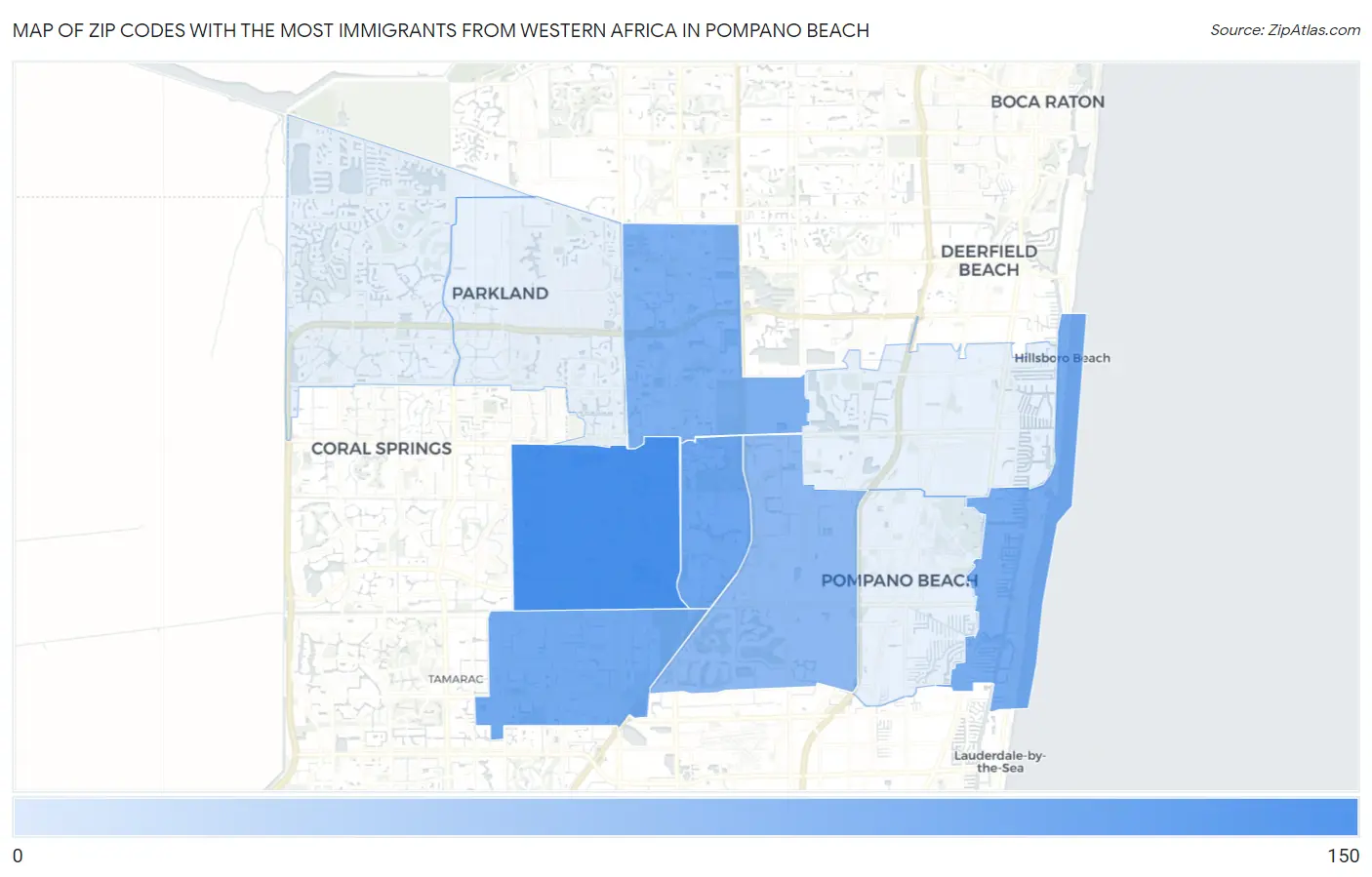 Zip Codes with the Most Immigrants from Western Africa in Pompano Beach Map
