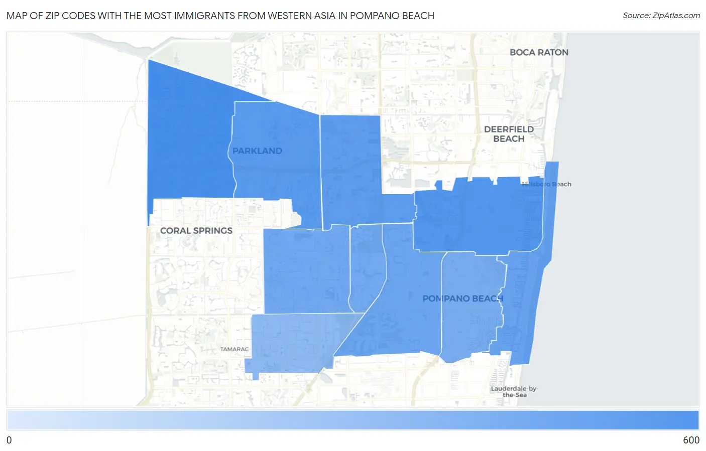 Zip Codes with the Most Immigrants from Western Asia in Pompano Beach Map