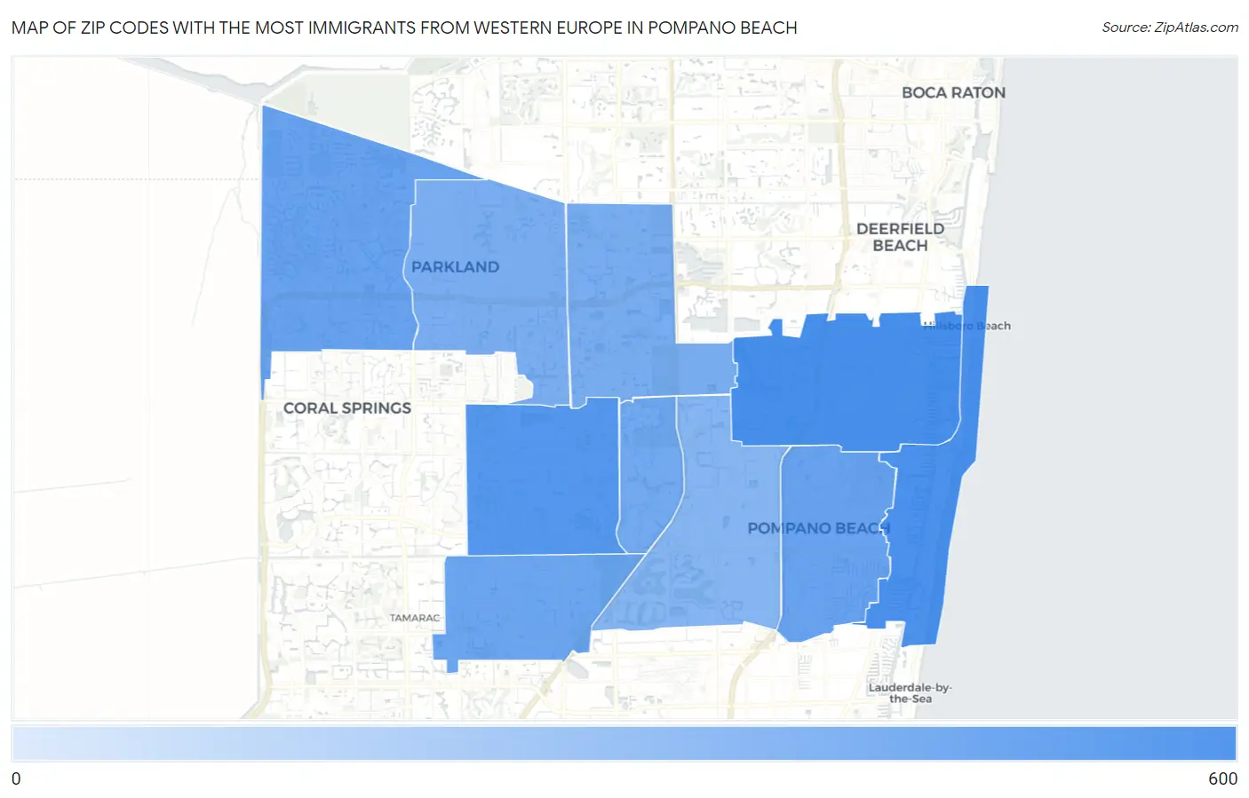 Zip Codes with the Most Immigrants from Western Europe in Pompano Beach Map