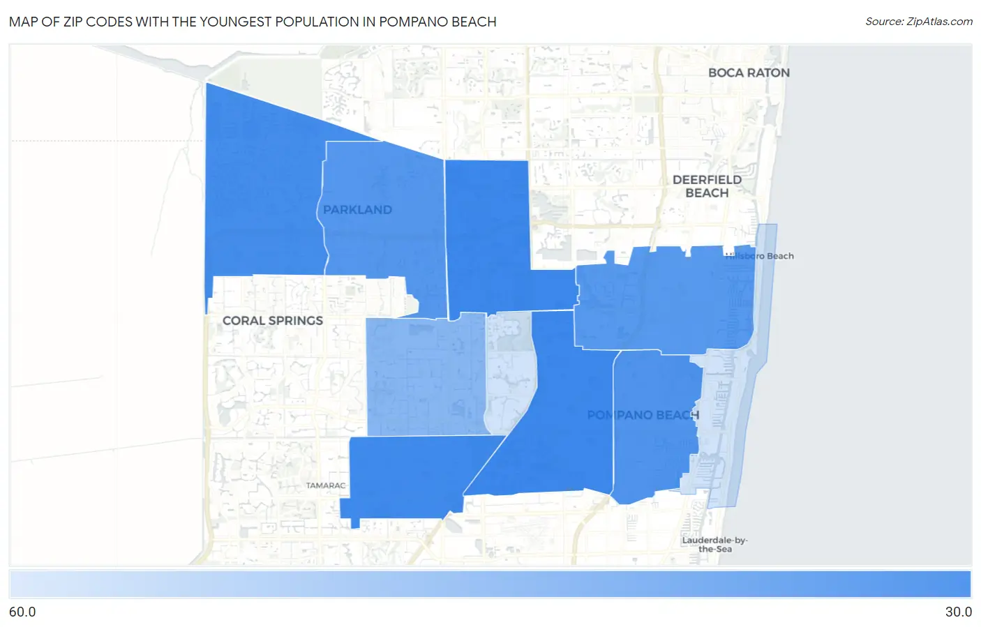 Zip Codes with the Youngest Population in Pompano Beach Map