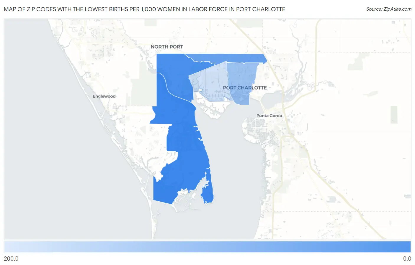 Zip Codes with the Lowest Births per 1,000 Women in Labor Force in Port Charlotte Map