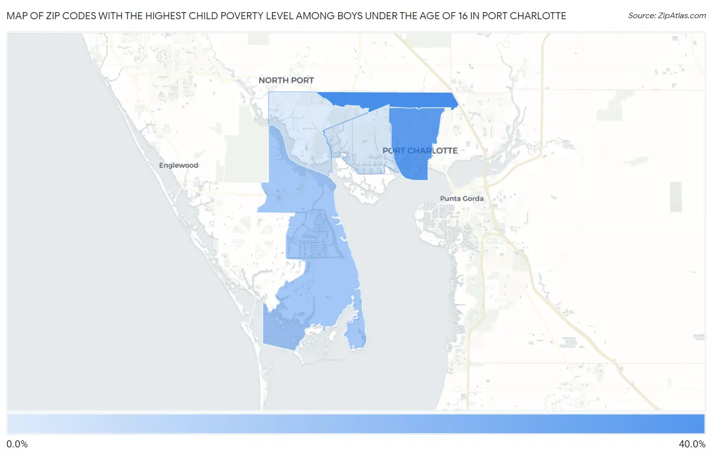 Zip Codes with the Highest Child Poverty Level Among Boys Under the Age of 16 in Port Charlotte Map