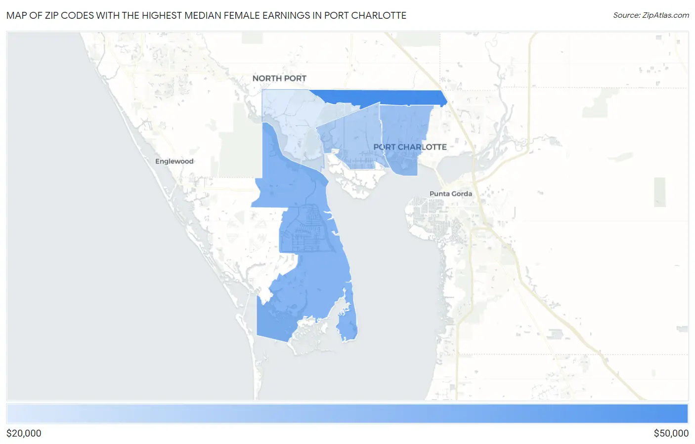 Zip Codes with the Highest Median Female Earnings in Port Charlotte Map