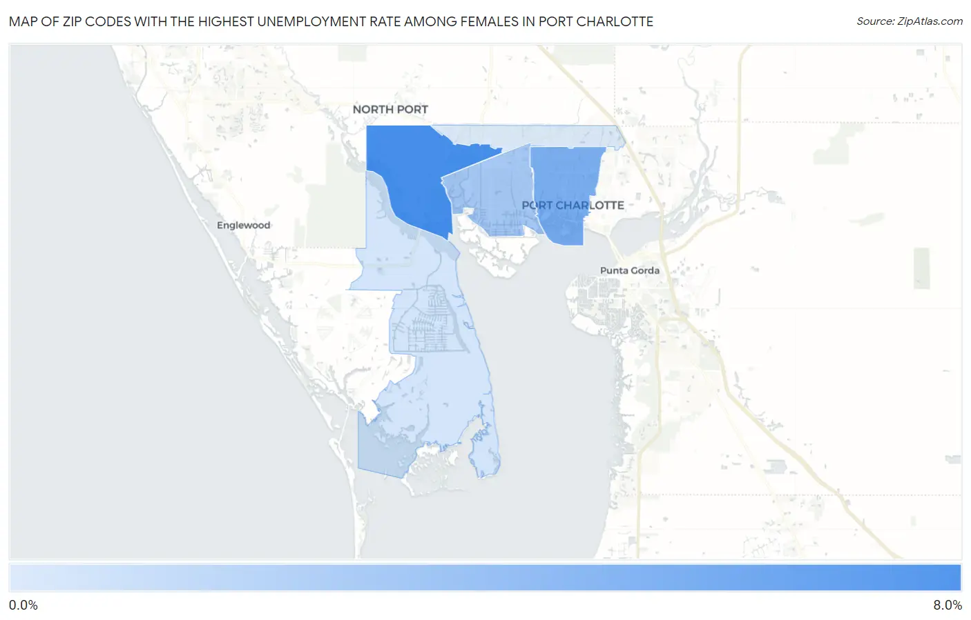 Zip Codes with the Highest Unemployment Rate Among Females in Port Charlotte Map