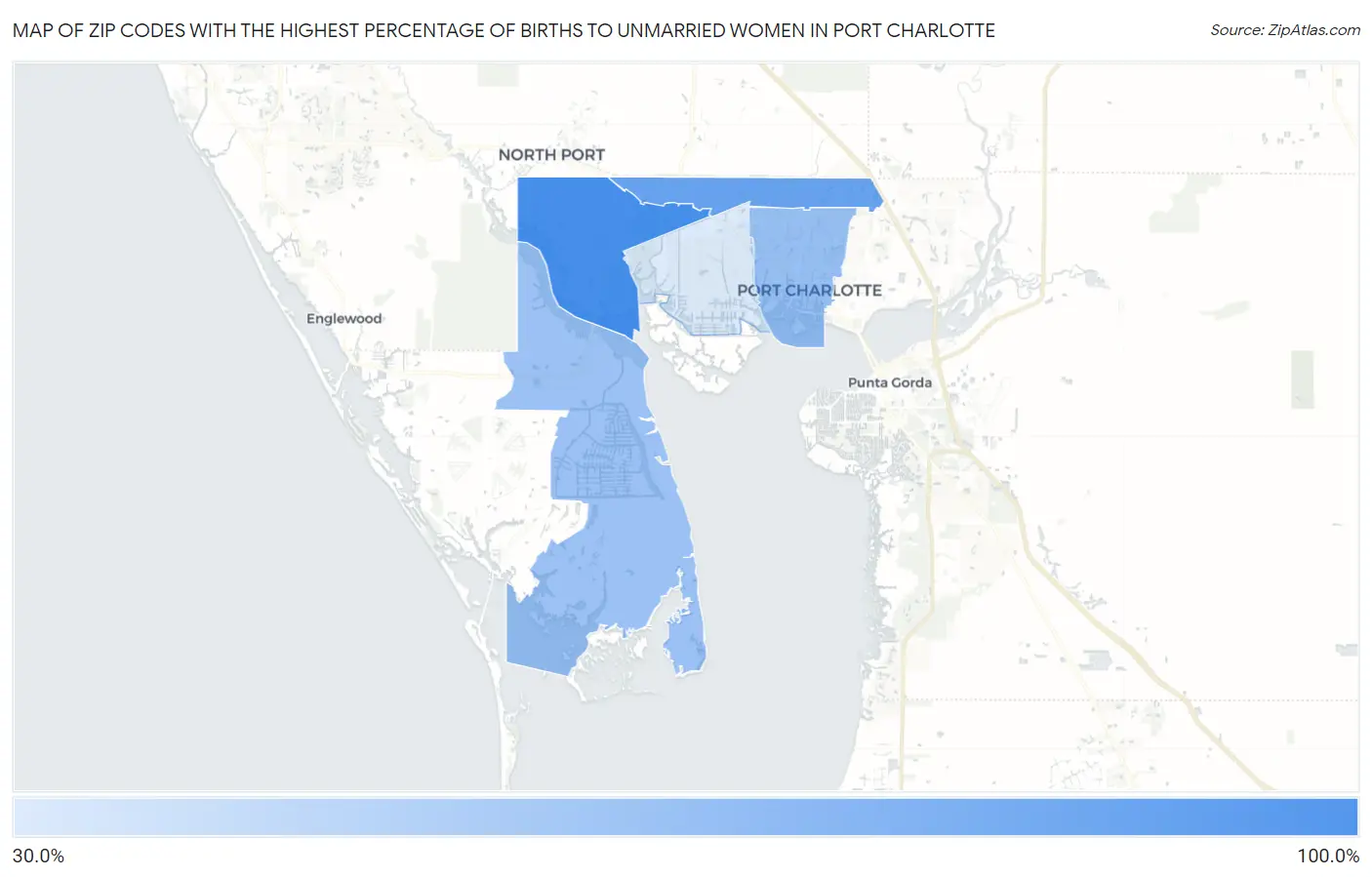 Zip Codes with the Highest Percentage of Births to Unmarried Women in Port Charlotte Map