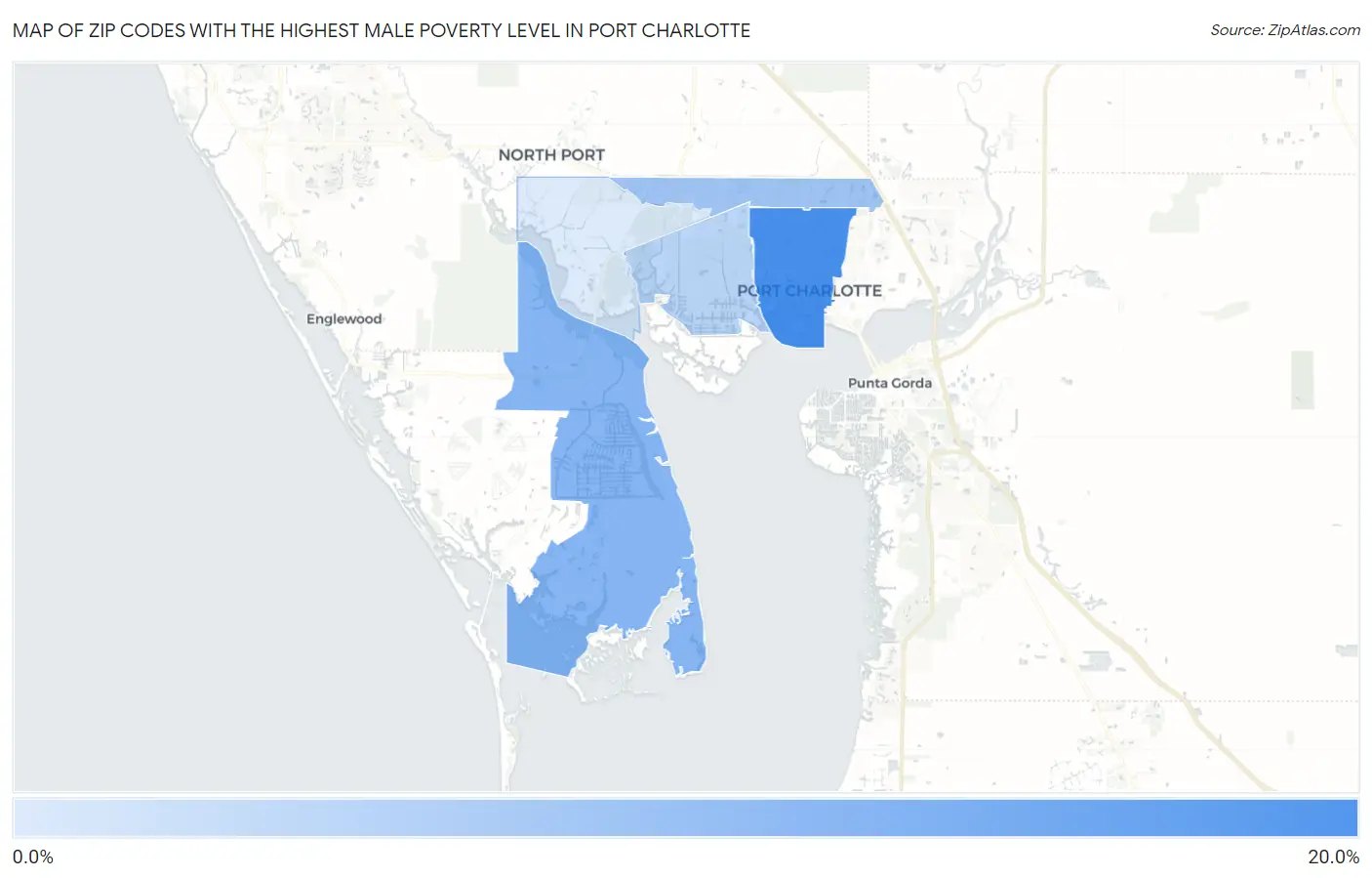 Zip Codes with the Highest Male Poverty Level in Port Charlotte Map