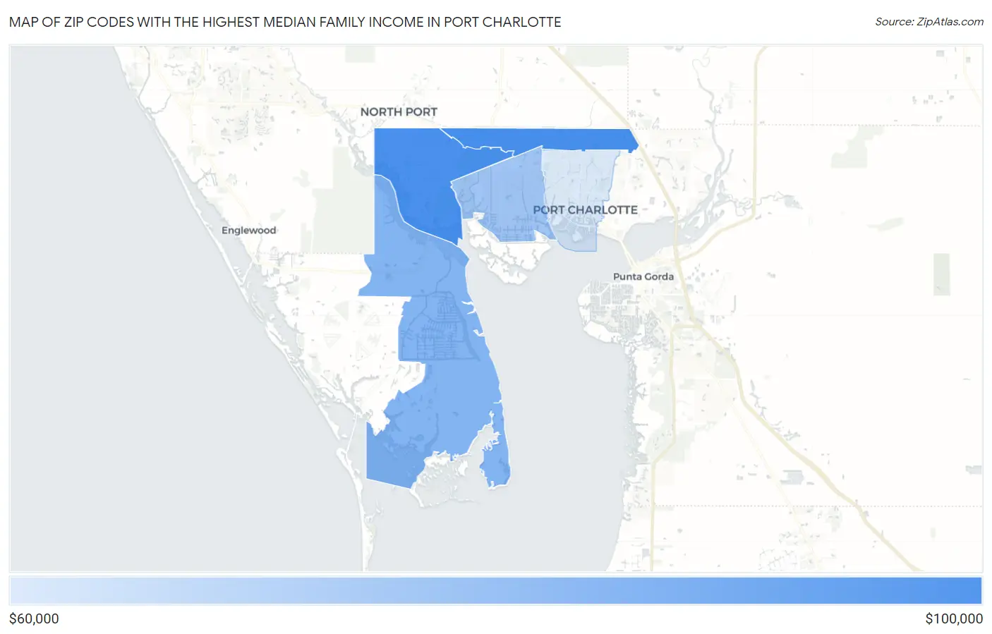 Zip Codes with the Highest Median Family Income in Port Charlotte Map
