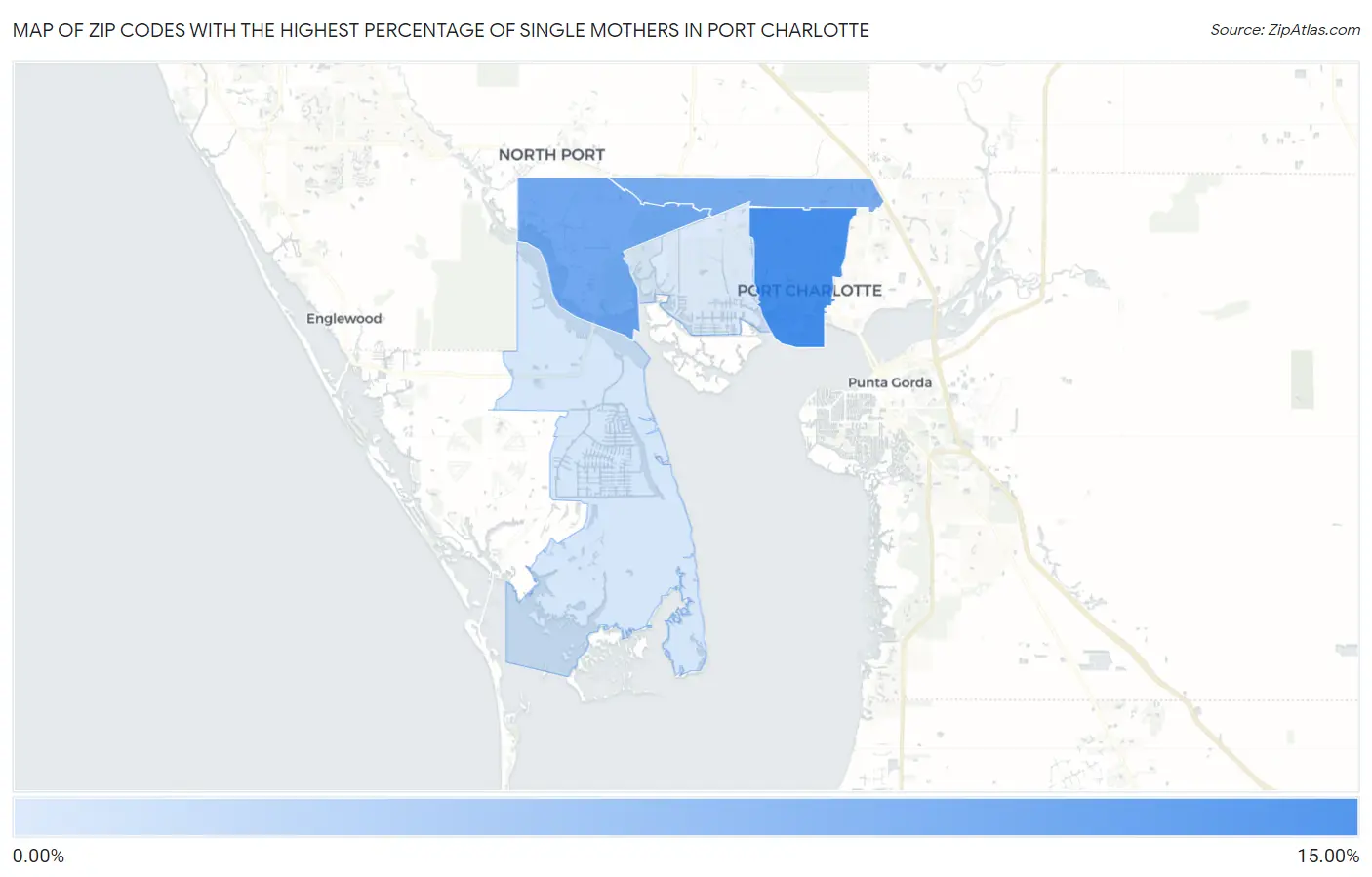 Zip Codes with the Highest Percentage of Single Mothers in Port Charlotte Map